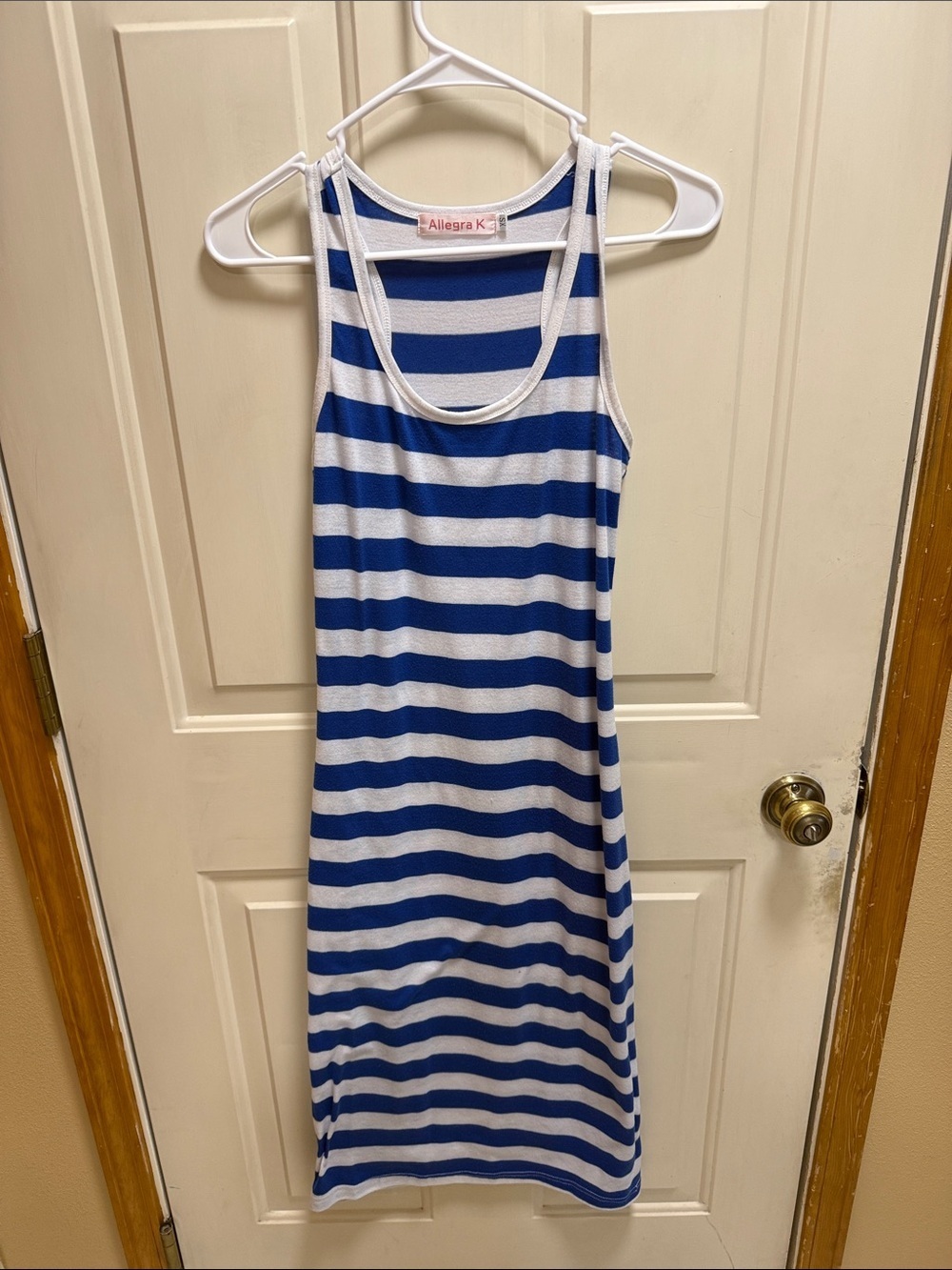Early 2000’s Vintage Allegra K Blue and White Stripe Tank Bodycon Midi Dress